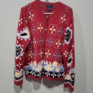 Vintage‎ Y2K Eagles Eye Cardigan Sweater Women XL Unique Statement Geometric Red
